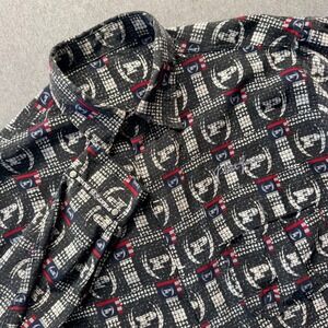 Phat Farm Mens Long Sleeve Button Down Shirt Black Red Logo Print Y2K Hip Hop